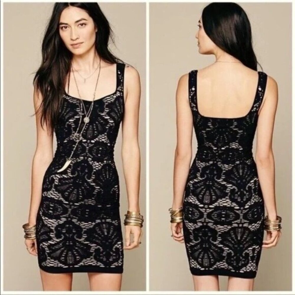 Intimately Free People Black Lace Bodycon Stretch Sleeveless Mini Dress